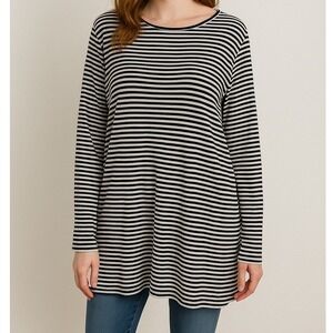 J. Jill Wearever Collection Black White Striped Long Sleeve‎ Tunic Top Large